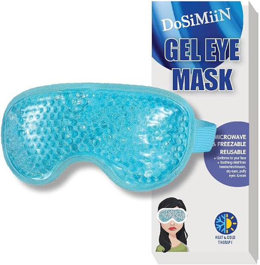 USA Merchant - Cold & Hot Eye Mask Gel Bead Mask for Dry Eyes, Dark Circles, Stress Relief, Migraines, Eye Ice Pack, Reusable, Compress Mask, Convenient Storage Bga (Eye Mask Blue)