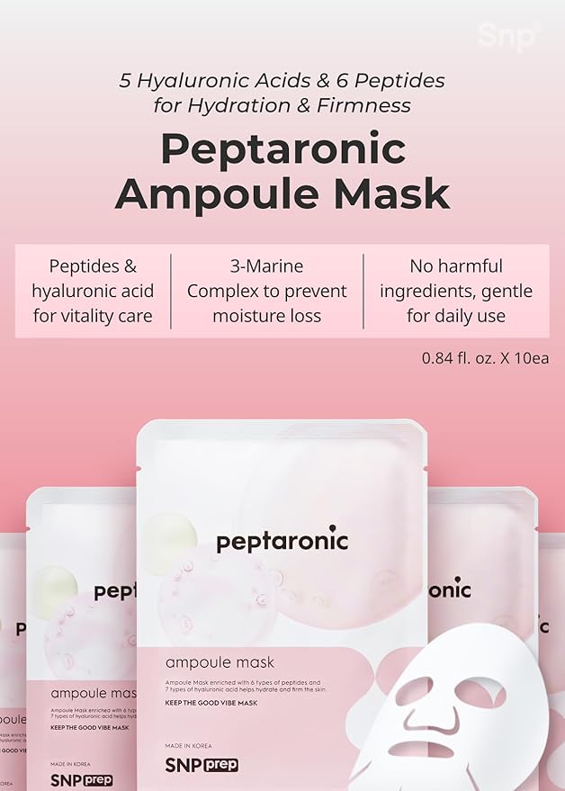 [K Beauty Snp] 4-in-1 Peptaronic Skincare Set | Peptide and Hyaluronic Acid Complete Skin Care Set | Includes Facial Toner, Cream, Face Serum, and Ampoule Sheet Face Masks | Skin Care Gift Set of 1