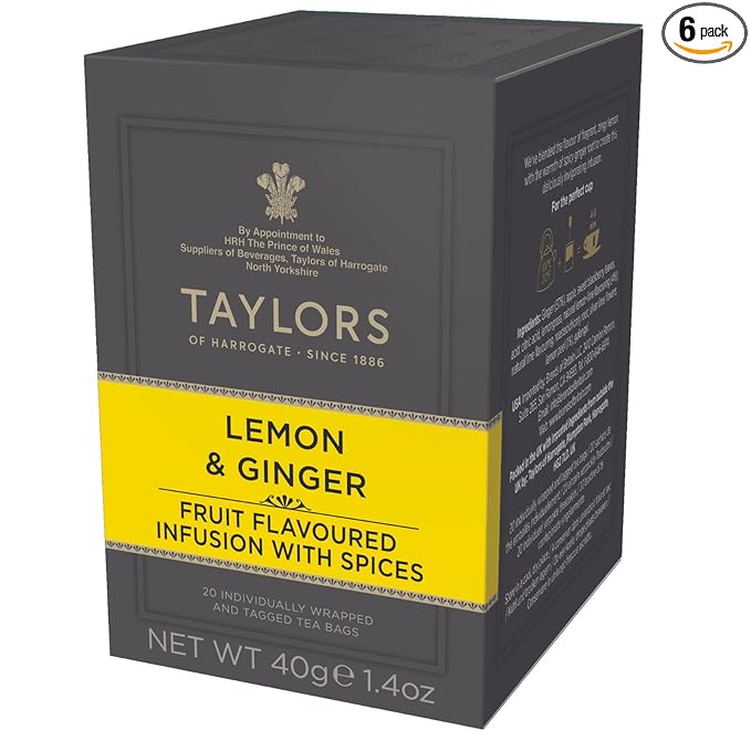 Taylors of Harrogate Lemon & Ginger Herbal Tea, 20 Count (Pack of 6)