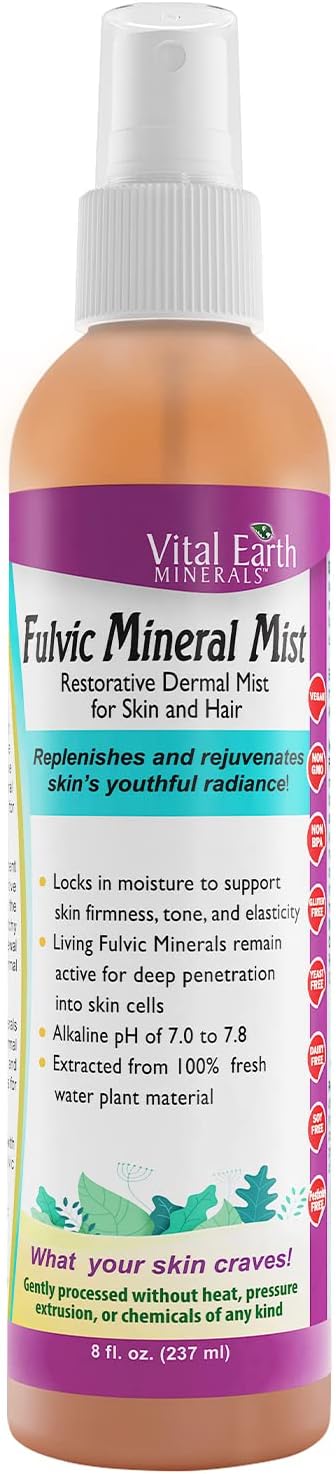 Vital Earth Minerals Fulvic Mineral Facial Mist for Skin Care & Hair - Hydrating Face Spray, Cellular Renewal & Repair, Hydrating Mist with Antioxidants, Fulvic Acid in Pure Water, 8 Fl Oz