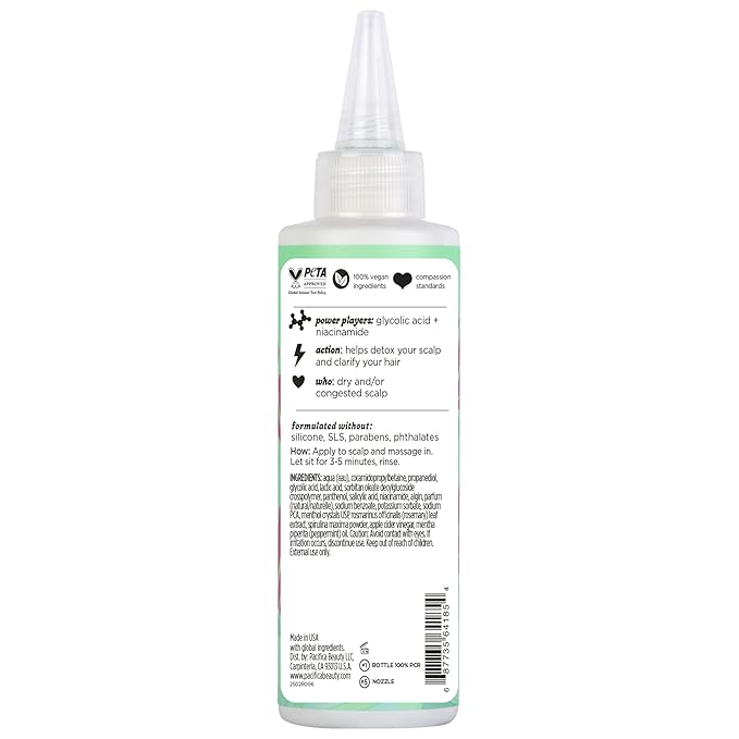 Pacifica Scalp Detox Tonic – Rosemary Apple Cider Scalp Exfoliator - Scalp Scrub w/ Salicylic Acid for Clarifying Build Up & Purifying - Itchy, Dry Scalp Treatment , Vegan & Cruelty-Free, 5 oz