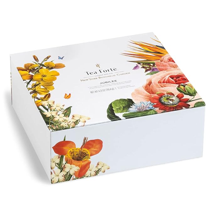 Tea Forte Tea Sampler, Jubilee Tea Chest, Tea Gift Set with 40 Pyramid Tea Infusers, Organic Loose Leaf Tea Variety with Assorted Teas/Tea Sampler Gift Box