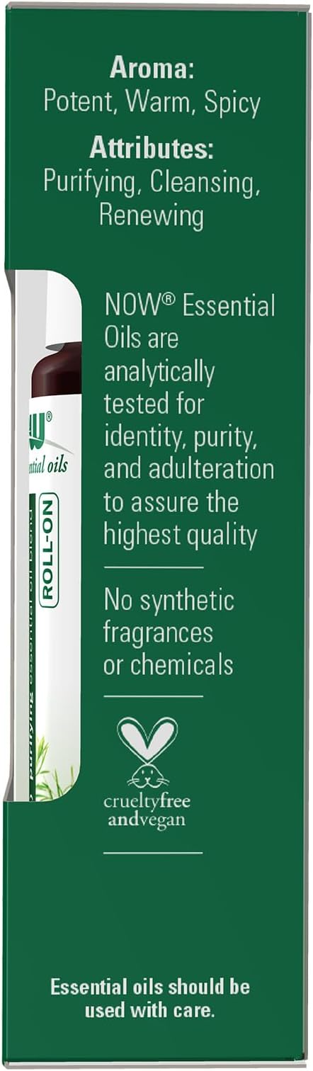 NOW Foods Essential Oils, Tea Tree Roll-On, Certified Organic, Purifying Blend, Steam Distilled, Topical Aromatherapy, 10-mL