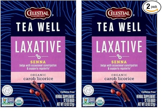 Celestial Seasonings TeaWell Herbal Tea, Laxative, Organic Carob Licorice, 12 Count (Pack of 2)