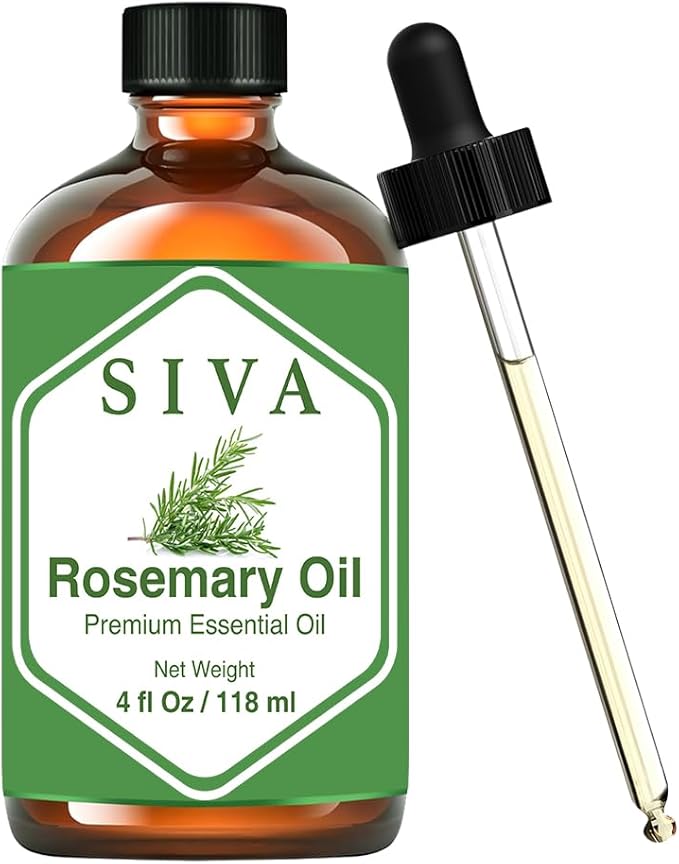 Siva Rosemary Essential Oil - 4 Fl Oz – Natural Rosemary Oil - for Diffuser, Face, Skin Care, Aromatherapy, Hair Care, Scalp and Body Massage - with Dropper