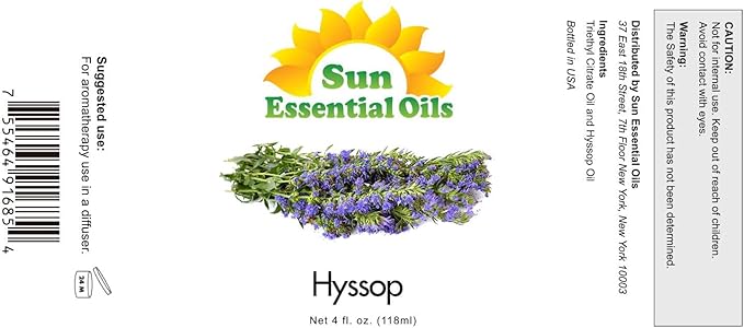 Sun Essential Oils Hyssop Essential Oil 4 Fluid Ounces – Aromatherapy Oil