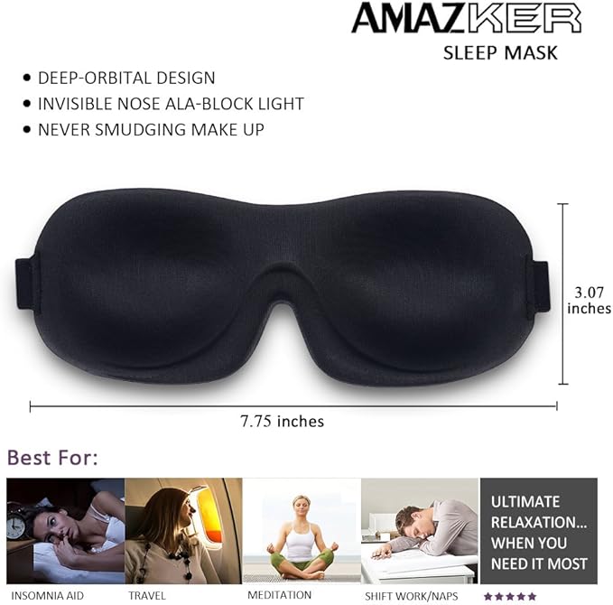 Sleep Mask 2 Pack, Invisible Alar Deep Orbit 3D Eye Mask Ultra Lightweight & Comfortable Sleeping Mask for Side Sleeper, Sleeping Mask & Blindfold Soft Breathable for Women Men Relaxing Zero Pressure