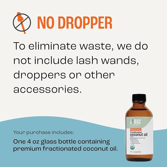 J MAC BOTANICALS Organic Fractionated Coconut Oil (4 oz Glass Bottle) Organic Carrier Oil and moisturizer