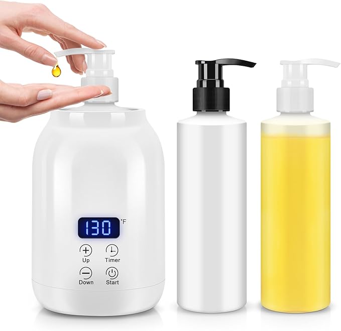 Gugxiom Massage Oil Warmer, LED Display Single Bottle Lotion Heater, Temperature Control Massage Table Warmer with 2 Oil Bottles, for Lotion Cream Massage Oil (US Plug)