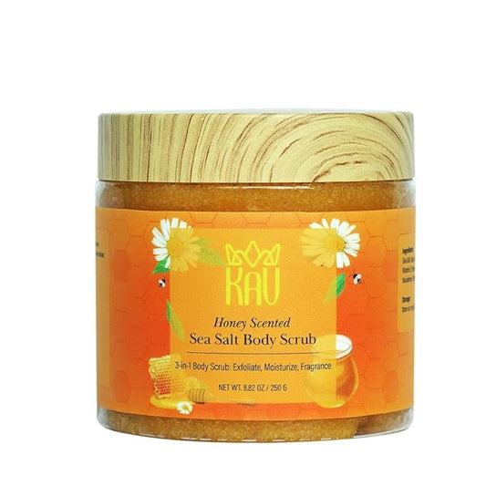 KAV Salt Body Scrub - Natural Exfoliating Salt Scrub for Body and Face, Helps with Moisturizing Skin, Dead Cell Removal, Rejuvenation and Relaxation, 4 Scents (Honey)