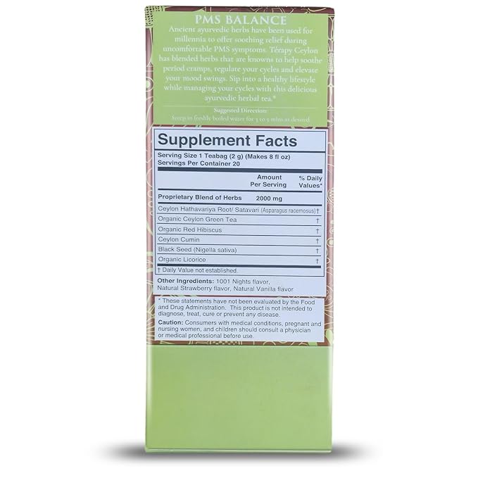 Térapy Ceylon's PMS Balance Tea For Women - 100% Natural Herbal Ingredients - Soothing Support for PMS Relief, Monthly Cycle Period Tea - Red Hibiscus, Cumin, Licorice & More Herbs