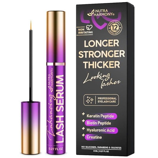 Enhancing Lash Serum for Eyelash Growth with Keratin and Biotin Peptides, Hyaluronic Acid, Creatine for Longer, Fuller, Thicker Lashes, Strength & Nourishment Treatment, Non-Irritating, Vegan, 8ml