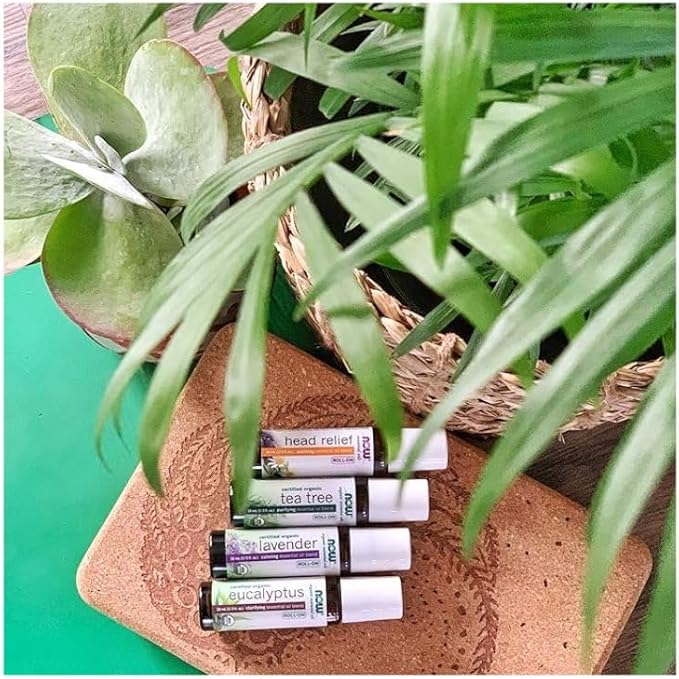 NOW Essential Oils, Lavender Roll-On, Certified Organic, Calming Blend, Steam Distilled, Topical Aromatherapy, 10-mL (Pack of 2)