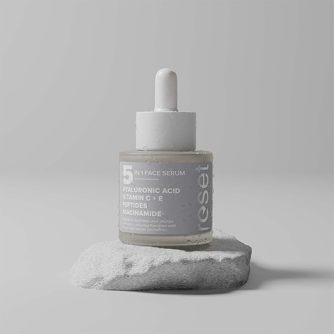 Klara Cosmetics Reset 5 in 1 Face Serum - Vitamin C Face Serum with Bakuchiol, Peptides and Niacinamide - Hyaluronic Acid Serum for Face - 1 oz