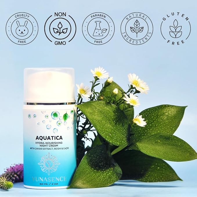 AQUATICA Hydra-Nourishing Night Cream with Caviar Extract, Reishi and CoQ10, 2oz. All natural gentle, soothing.