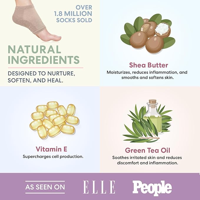 Dr. Frederick's Original Moisturizing Heel Socks for Cracked Heel Treatment - 2 Pairs - Socks for Dry Feet - Cracked Skin Repair & Overnight Hydration - Foot Care for Women & Men - Shea Butter