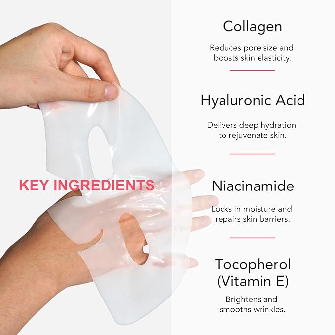 Deep Collagen Anti-Wrinkle Lifting Mask with Hyaluronic Acid & Aloe Vera, Elasticity, Hydrating, Firming and Moisturizing, Overynight Hydrating Face Mask for All Skin Types - 4 Pack