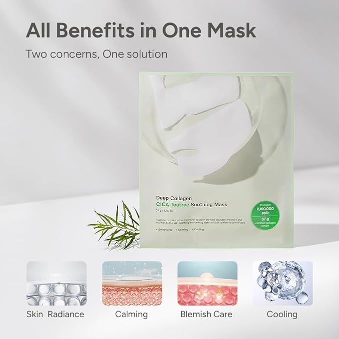 SUNGBOON EDITOR Deep Collagen CICA Tea tree Overnight Mask 37gx4ea | Real Collagen Face Mask with Tea tree & Centella | Acne Face Mask for Calming & Soothing | Korean Skin Care