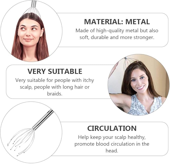 Healifty Head Massage Tingler Scalp Massager Scratcher Electric Gripper Claw Head Spa for Deep Relaxation Hair Stimulation for Women Men Without Battery Silver