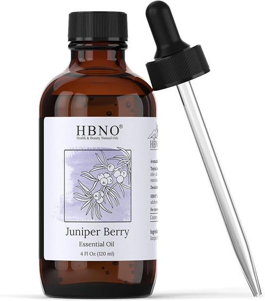 HBNO Juniper Berry Essential Oil - 4 oz (120 ml) Value Size - Natural Juniper Berry Oil - Perfect for Cleaning, Aromatherapy, DIY, Soap, fragrances & Diffuser