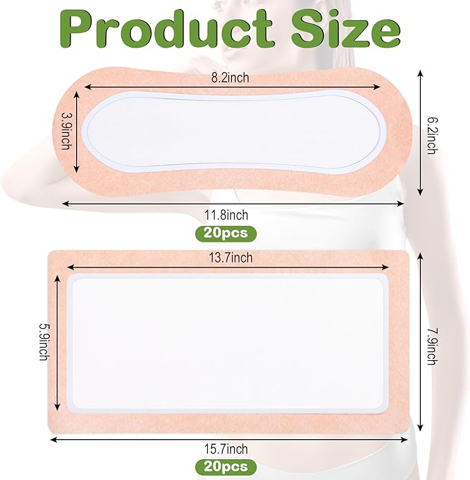 Geiserailie 40 Pcs Large Castor Oil Pack Wrap Kit Disposable Castor Oil Patches Large Self Adhesive Pads for Neck Belly Waist Stomach Knee Back Arm, Portable, Anti Massage Oil Leak, No Wash