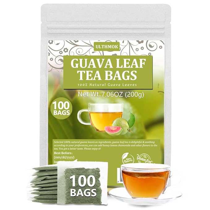 Premium 100 Guava Leaf Tea Bags, Made with 100% Natural Guava Leaves, No Additives & Caffeine Free.