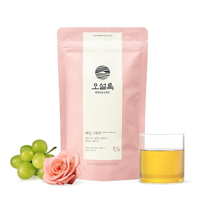 Osulloc Wedding Green Tea (Floral & Sweet Muscat Scent) | Korean Premium Blended Tea Bag | Sweet Fruit Tea | 20 Count Tea Bags, 1.06oz