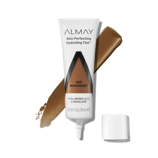 Almay Hydrating Liquid Foundation Tint, Lightweight with Light Coverage, Naturally Dewy Finish, Hypoallergenic, Dermatologist TestedFragrance Free, 160 Mahogany, 0.94 fl oz.