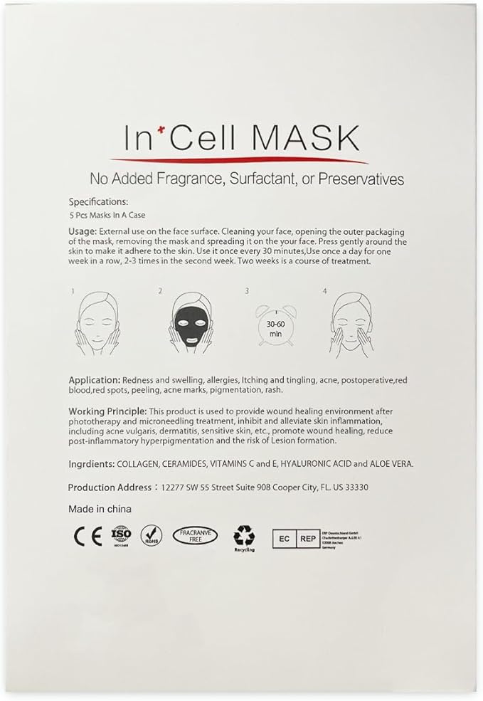 INCELLICE Derma Roller Facial Mask After Microneedling Mask, Hyaluronic Acid Face Mask, 5pcs Collagen Repair Sheet Mask for Hydration, Soothing, Cooling, Reducing Redness and Burnin