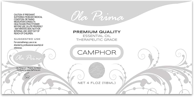 Ola Prima Oil of Youth Camphor Essential Oil - Therapeutic Grade for Aromatherapy, Diffuser, Lymphatic Massage, Hair, Skin - Dropper - 4 fl Ounce