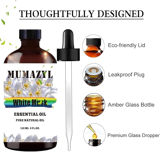 White Musk Essential Oil, White Musk Oil 4 Fl Oz 120ML for Diffuser Humidifier Yoga Cleaning DIY Candle Soap Making Essential Oils
