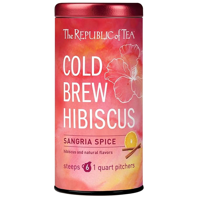 The Republic of Tea – Cold Brew Hibiscus Sangria Spice Iced Tea, Large Herbal Iced Tea Pouches, Steeps Six One-Quart Pitchers