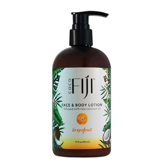 Coco Fiji Face & Body Lotion Infused With Coconut Oil | Lotion for Dry Skin | Moisturizer Face Cream & Massage Lotion for Women & Men | Grapefruit 12 oz, Pack of 1