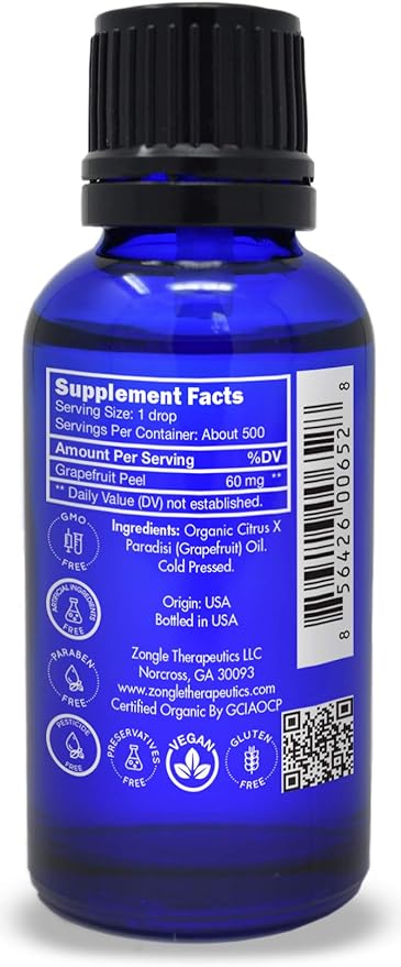 Organic, Grapefruit Essential Oil, Food Grade – 100% Pure, Grapefruit Oil, by Zongle Therapeutics, 1 OZ