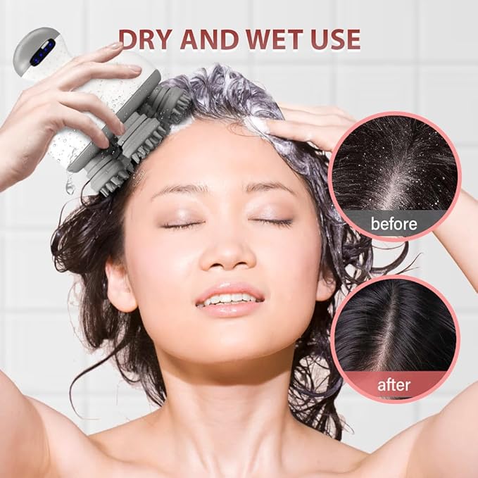 Electric Scalp Massager | 4-Mode Oil-Infused Head Massager with Oil Compartment | Promotes Hair Growth & Scalp Health | Removable Food Grade Silicone Heads