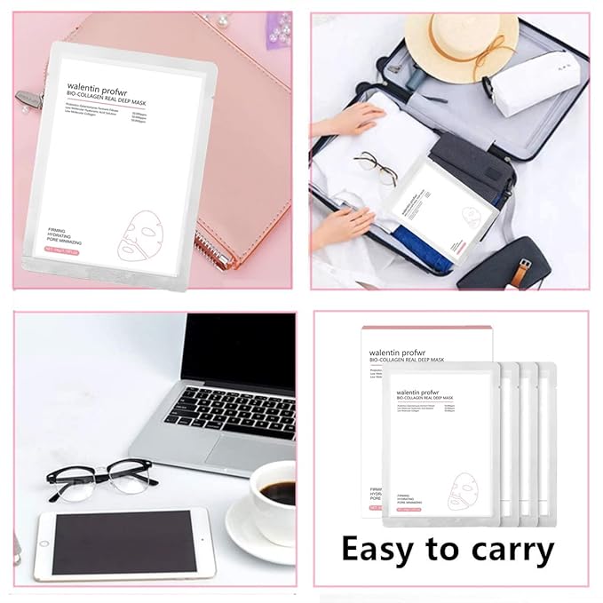 Collagen Mask Bio-Collagen Mask Deep Hydrating Overnight Collagen Sheet Masks Pore Minimizing Elasticity lmprovement Lifting Real Collagen Essence Hydrating Moisturizing Facial Mask Sheets 4 Packs
