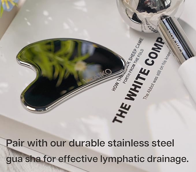 ICE Globes for Facials & Gua Sha Set, Gua Sha Facial Tools and Cryo Sticks with Unbreakable Steel, Face Massager Cooling Rollers for Dark Circles, Puffiness and Lymphatic Drainage (White)