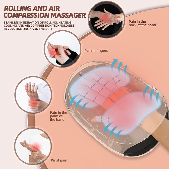 Hand Massager With Heat And Compression | 3 Levels Therapy Hand Massager With Kneading Rollers | Rechargeable Hand Massagers For Pain Relief And Muscle Relaxation | Best Gift For Women, Men | Pink