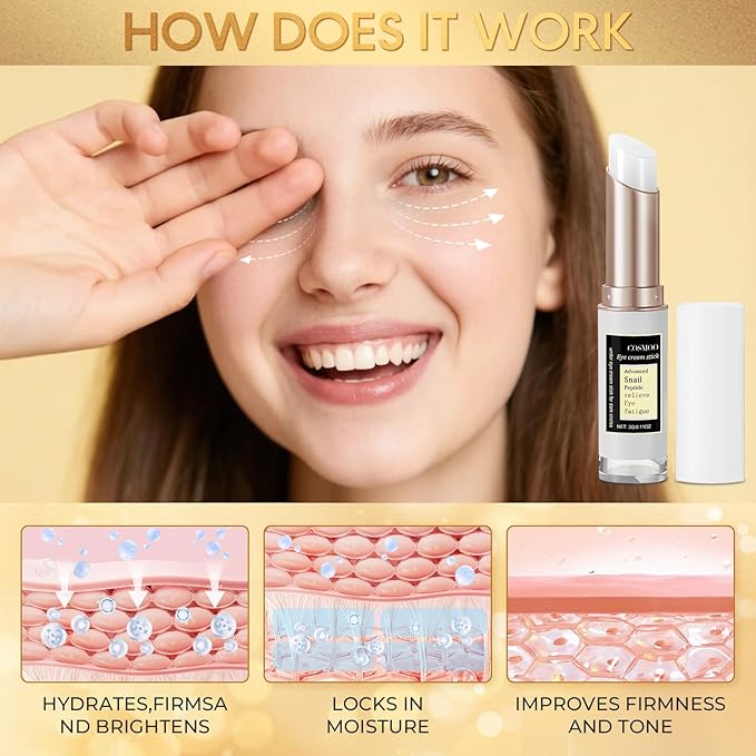 COSMOO Snail Peptide Advanced Under Eye Cream for Dark Circles, With Snail Mucin, Advanced Snail Eye Stick For Puffiness & Bags, Reduce Wrinkles, Fine Lines, Moisturizating Skin