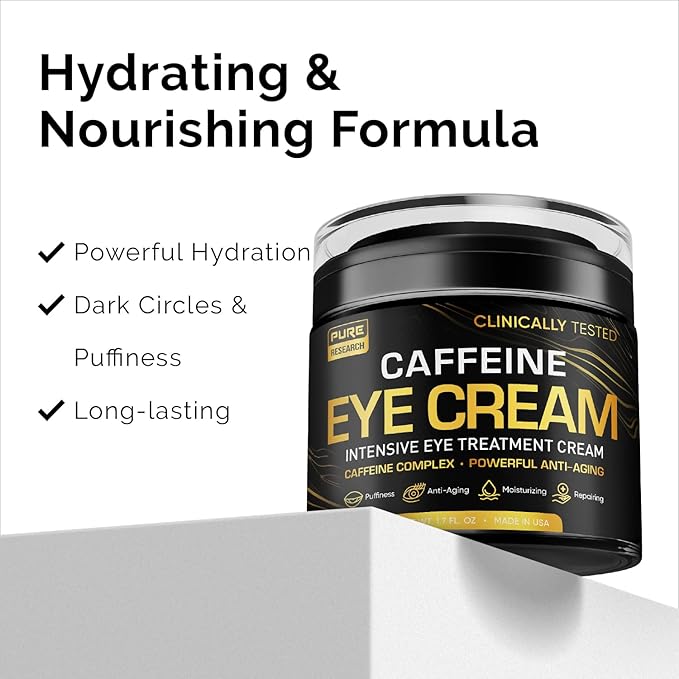 Caffeine Eye Cream For Anti Aging, Dark Circles, Bags, Puffiness. Great Under Eye Skin + Face Tightening, Eye Lift Treatment For Men & Women 1.7oz