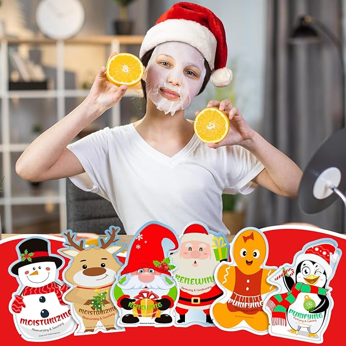 Timgle 24 Pcs Christmas Stocking Stuffers Bulk Facial Masks Skincare Face Sheet Masks Holiday Gifts for Women, Fragrance Hydrating Face Mask Spa Gifts Bulk for Coworker Adults Stocking Stuffer