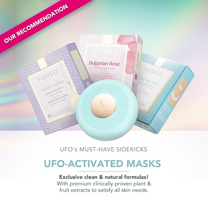 FOREO UFO 3 mini 4-in-1 Face Mask Skincare Device - Face Moisturiser - Anti-Aging - Red Light - Warming - Facial Massage - App-connected - Arctic Blue