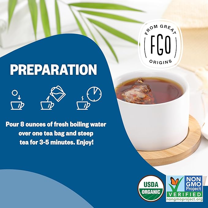 FGO Organic Black Decaf Tea, 100 Count, Eco-Conscious Tea Bags, Resealable Bag, Packaging May Vary (Pack of 1)