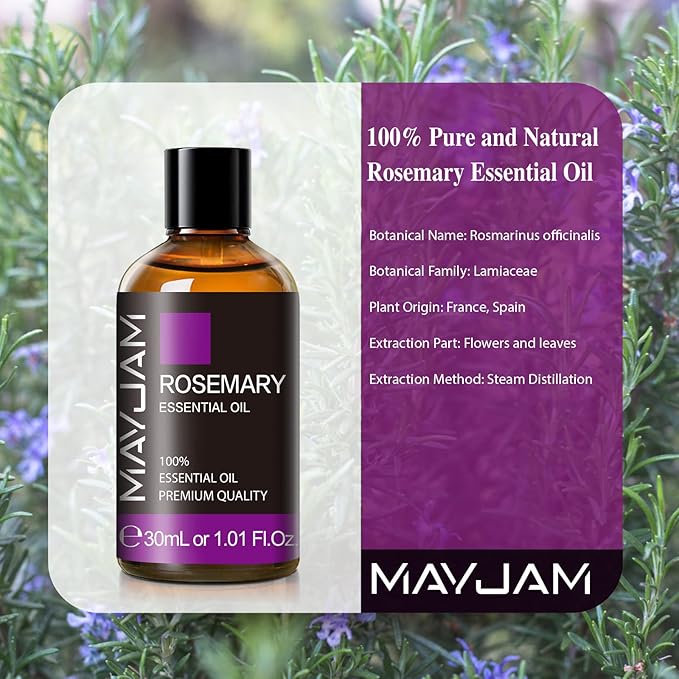 Rosemary Essential Oil 30ML/1.01FL.OZ, MAYJAM Premium Rosemary Oil Essential Oils with Glass Dropper, Great for Aromatherapy Diffuser and Candle Making