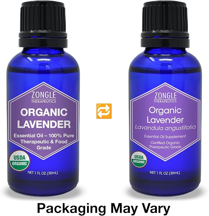 Organic, Lavender Essential Oil, Food Grade, for Drinks, Skin, Hair – 100% Pure, Lavender Oil, by Zongle Therapeutics, 1 OZ