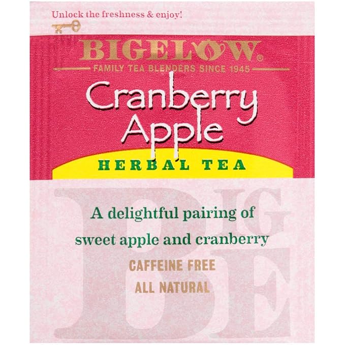 Bigelow Cranberry Apple Herbal Tea Bags 28-Count Box (Pack of 1) Cranberry Apple Hibiscus Flavored Herbal Tea Bags All Natural Non-GMO