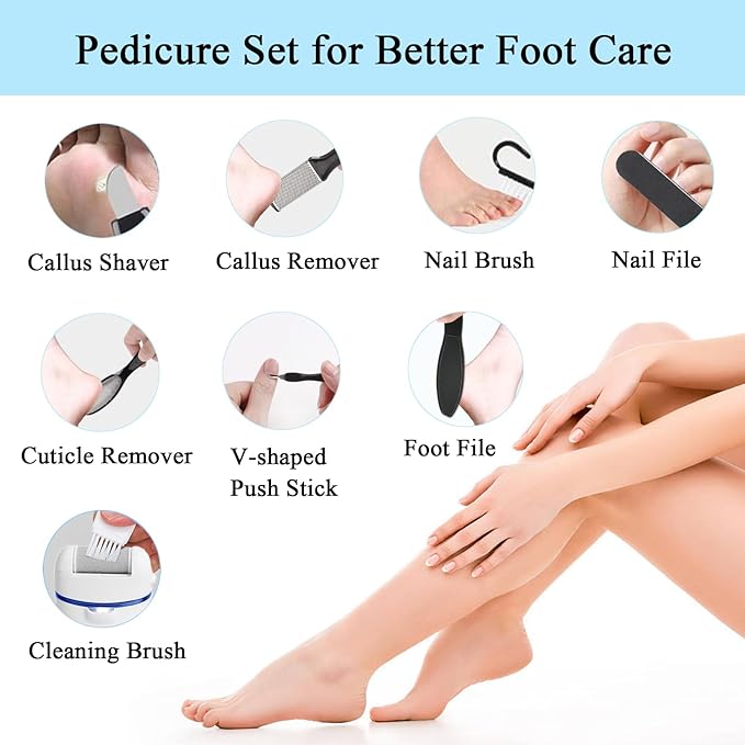 Electric Feet File Callus Remover for Feet, 13-in-1 Professional Pedicure Tools Foot Care Kit, Foot Scrubber Pedi for Hard Cracked Dry Dead Skin, 3 Rollers, 2 Speed, Battery Display