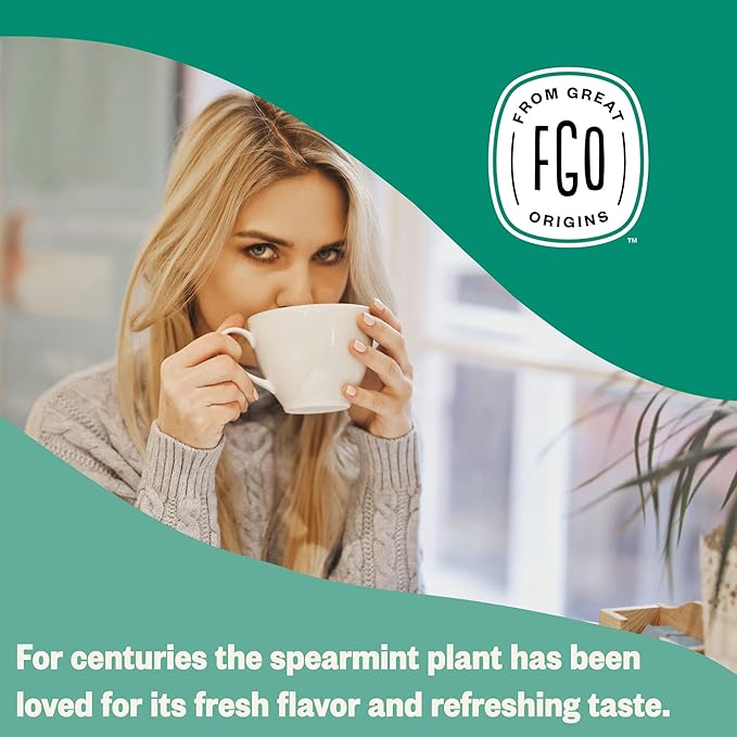FGO Organic Spearmint Leaf Herbal Tea, 40 Count, Eco-Conscious Tea Bags, Caffeine Free, (Pack of 1)
