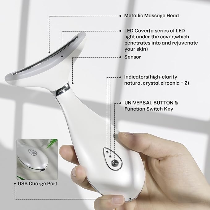 Lily Neck Face Massager, Skin Rejuvenation Beauty Massager, 3-in-1 at-Home Facial Spa Tool, Lifting, Toning and Tightening for a Radiant Appearance (Pearl White)