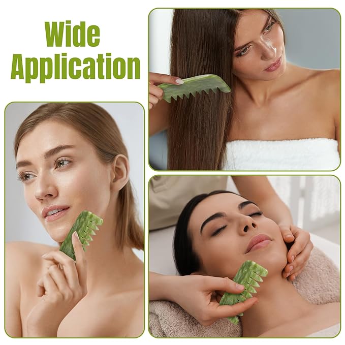 Geiserailie 2 Pieces Jade Combs Massage Stone Hair Gua Sha Scraping Scalp Comb Facial Massage Tool Multifunctional Handheld Head Tools Head Caring Therapy Mother's Day Gift(Stylish Style)